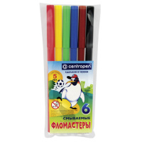 Фломастеры для рисования Centropen Пингвины 7790 6 цветов, смываемые